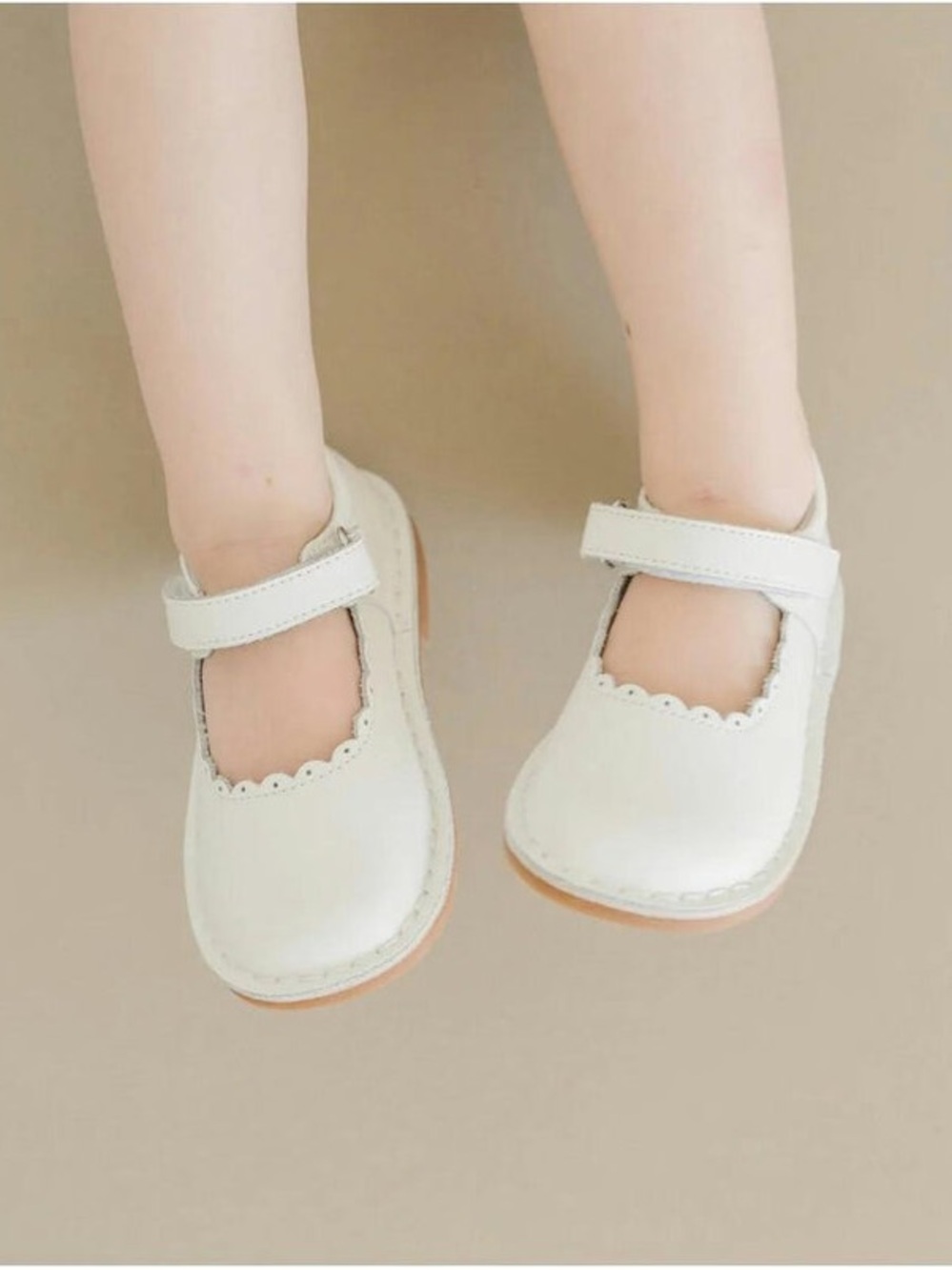L'Amour Cream Mary Jane Kids Dress Shoes with Scalloped Edge